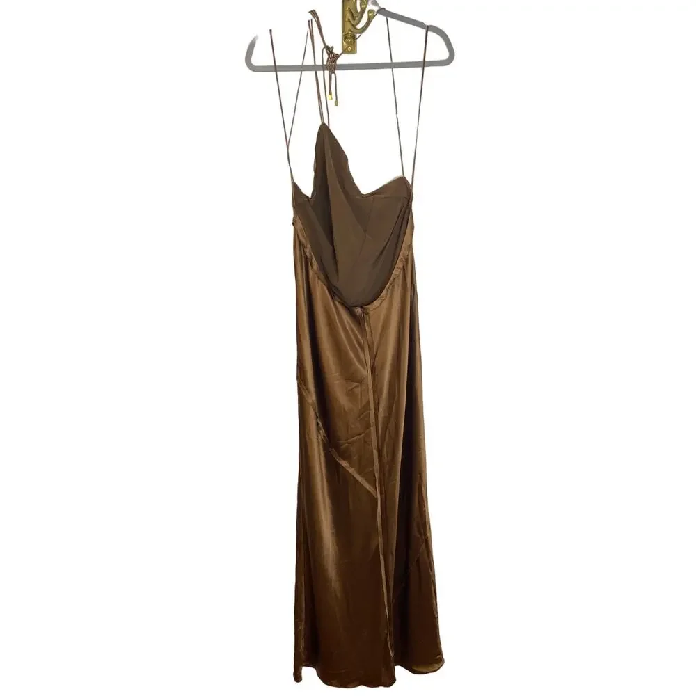 Retrofete Sylvia Dress Maxi Halter Satin Patchwork Raw Edge Formal Party Prom XL - Picture 8 of 15